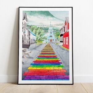 Iceland Seydisfjordur Rainbow Street Print